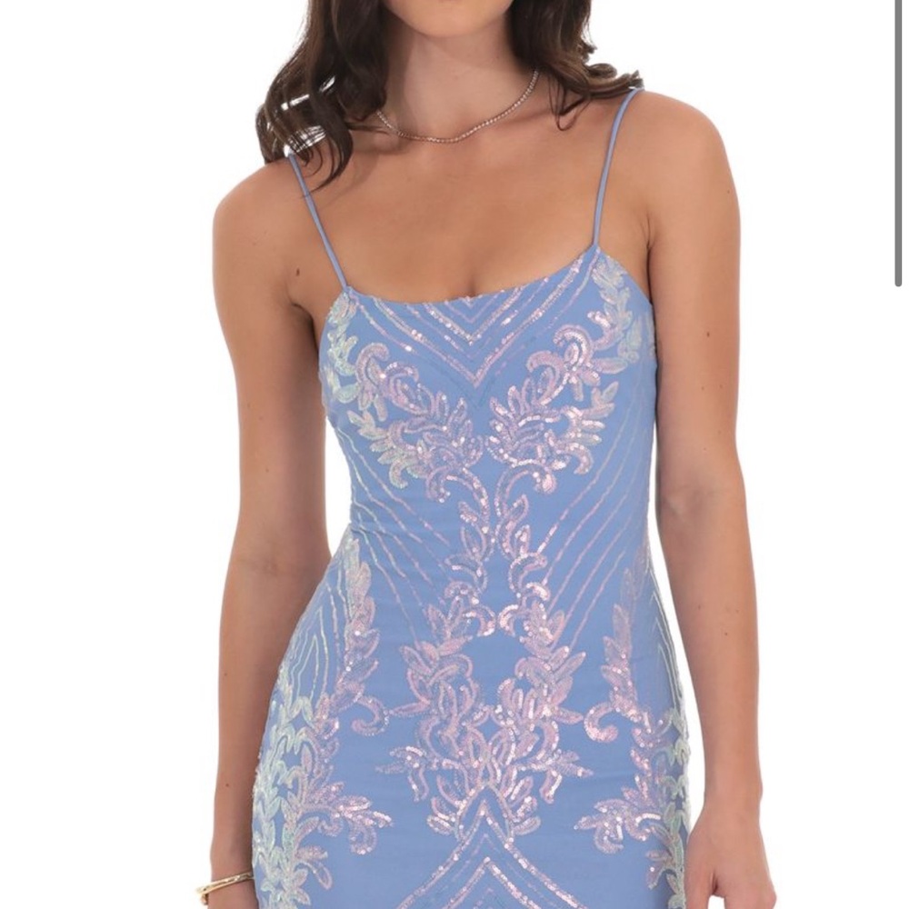 LUCY IN THE SKY (never worn)Elegant Blue and Pink Embroidered Dress